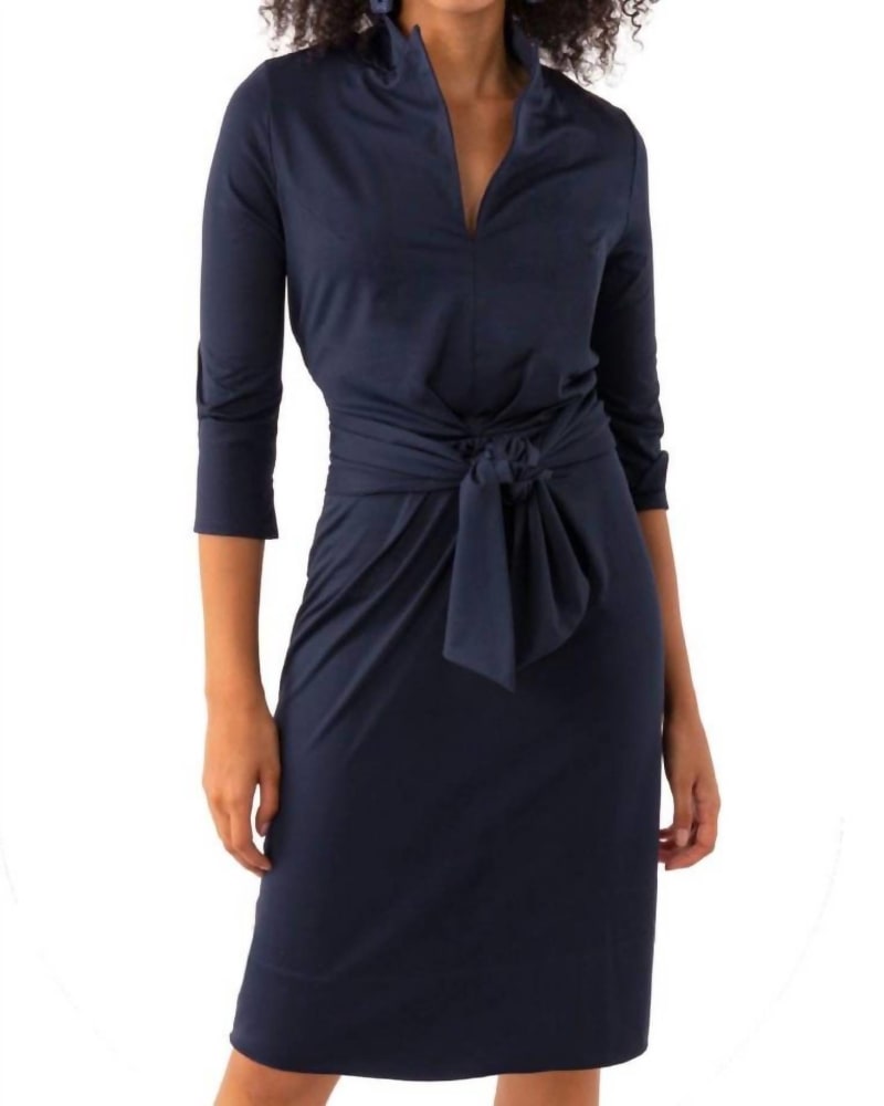 Front of a model wearing a size XL Dapper Dress In Solid Navy in Solid Navy by GRETCHEN SCOTT. | dia_product_style_image_id:346824